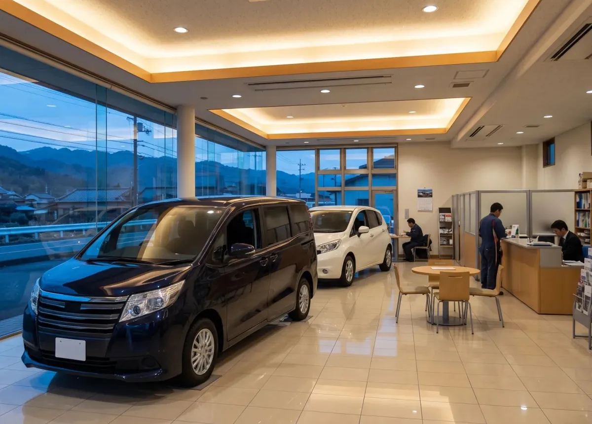 車を展示した販売店の店内